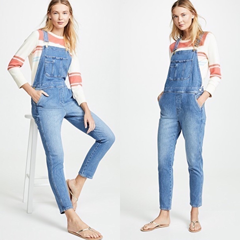 Frame Denim Blue Crop Boyfriend Overalls XS - Picture 1 of 9